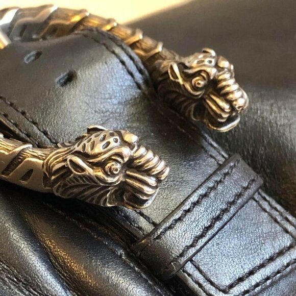 GUCCI Dionysus Tiger Buckle Ankle Boots Black Leather SZ 6 MSRP $980 - Picture 5 of 11